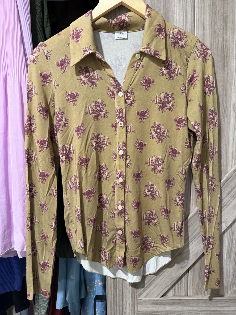 Wilfred Button-Down Shirt with Mauve Floral Print